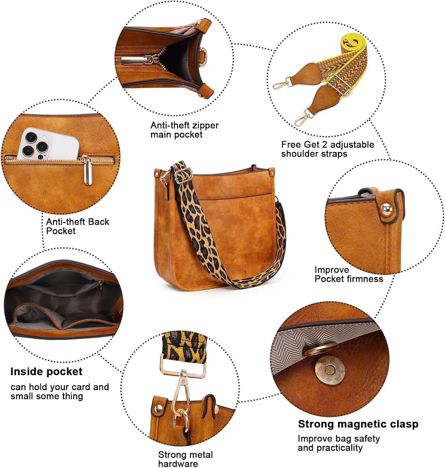 HKCLUF Vegan Leather Crossbody Bags Purse for Women Trendy Tassel Hobo Handbag Women With 2PCS Adjustable Guitar Strap