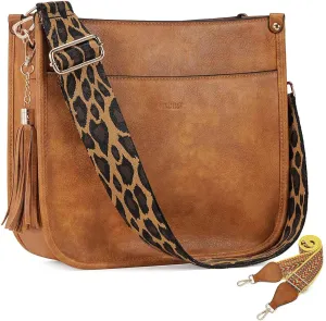 HKCLUF Vegan Leather Crossbody Bags Purse for Women Trendy Tassel Hobo Handbag Women With 2PCS Adjustable Guitar Strap