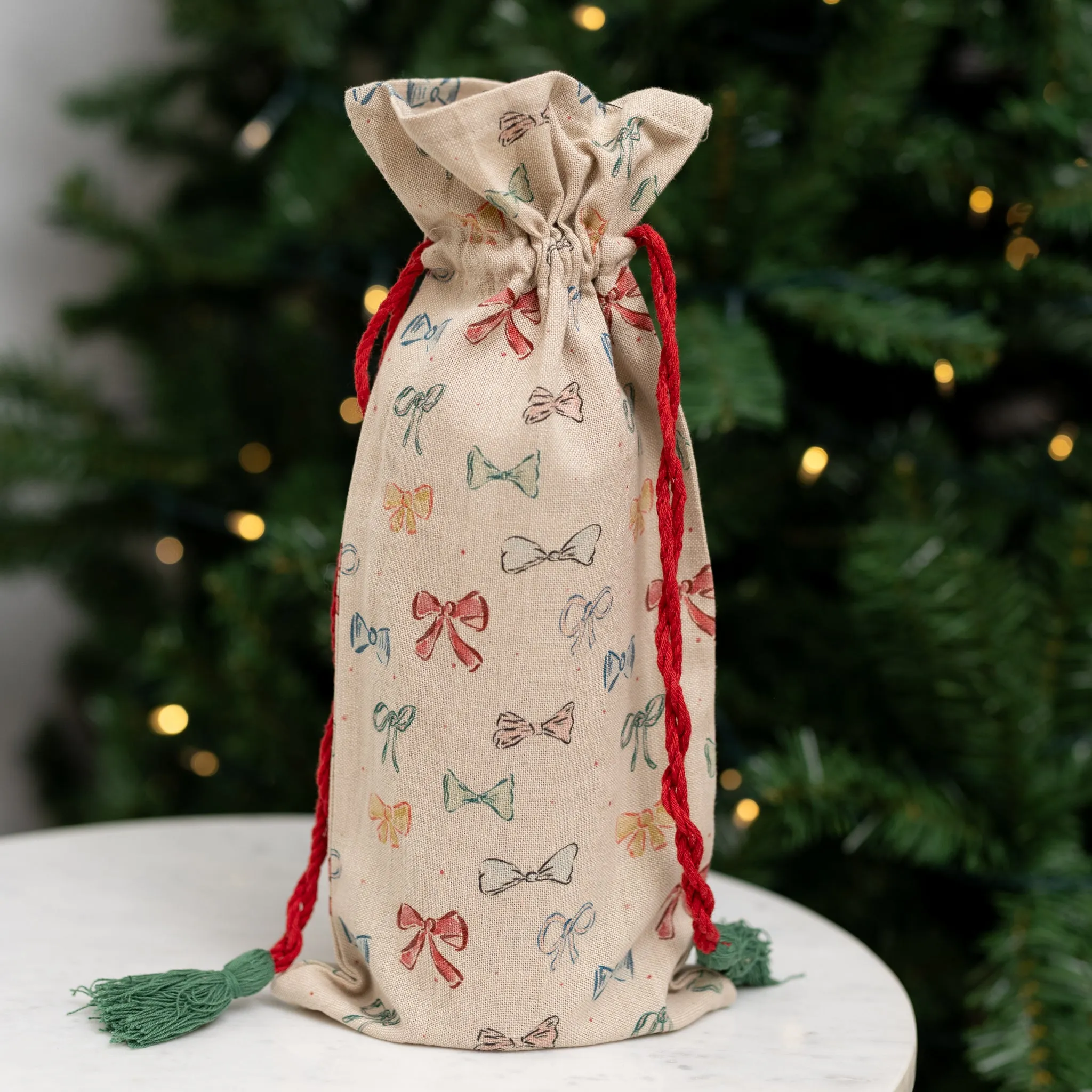 Holiday Drawstring Wine Bag