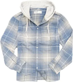 Hollister California Men's Soft Flannel Relaxed Hooded Button-Down Shaket Shirt HOM-42