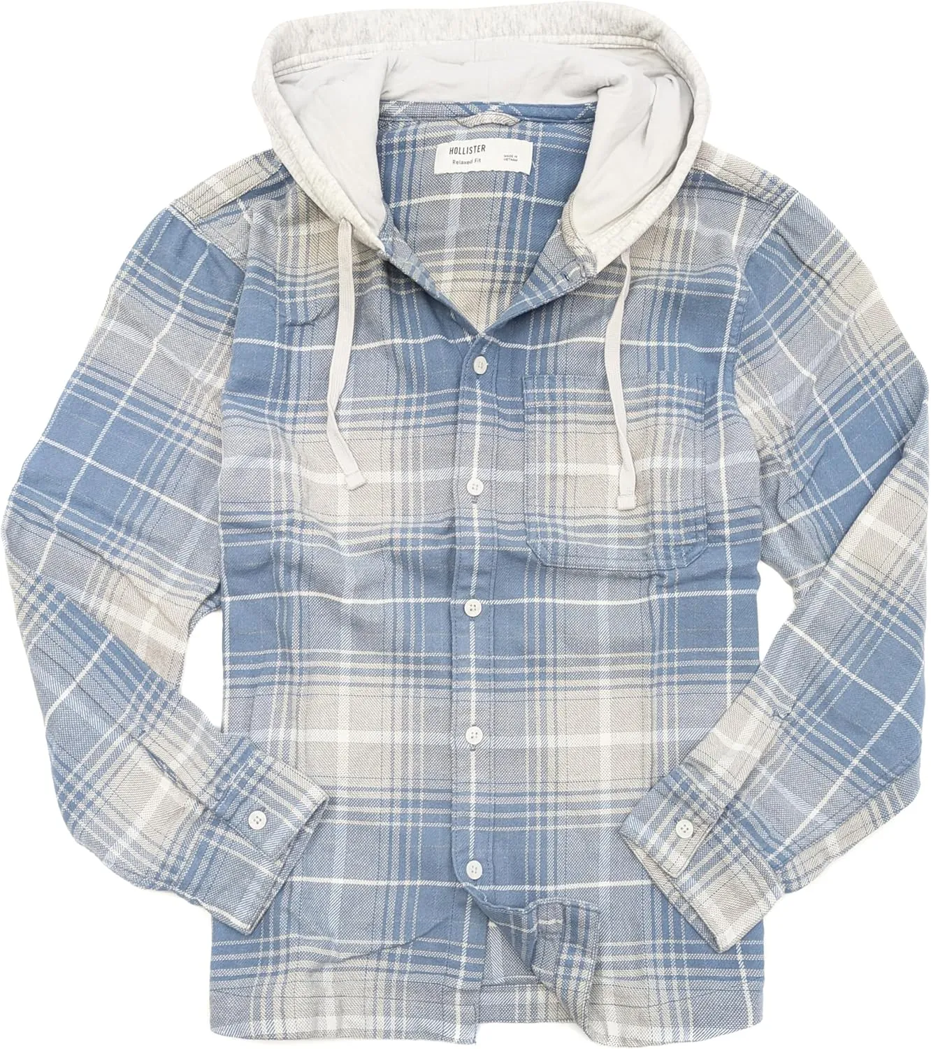 Hollister California Men's Soft Flannel Relaxed Hooded Button-Down Shaket Shirt HOM-42