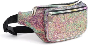 Holographic Rave Purple Blue Gravel Glitter Fanny Pack For Women Grils Festival Waist Belt Bags -Purple Blue Gravel