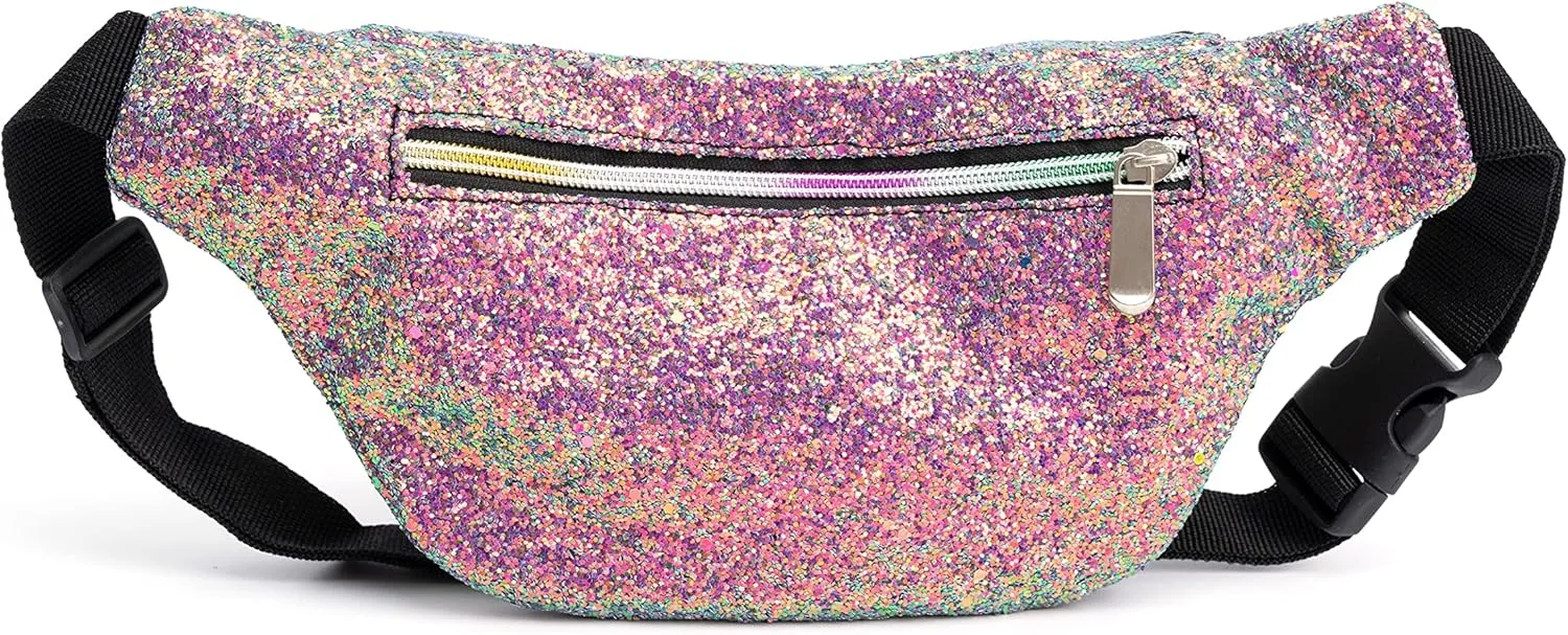 Holographic Rave Purple Blue Gravel Glitter Fanny Pack For Women Grils Festival Waist Belt Bags -Purple Blue Gravel