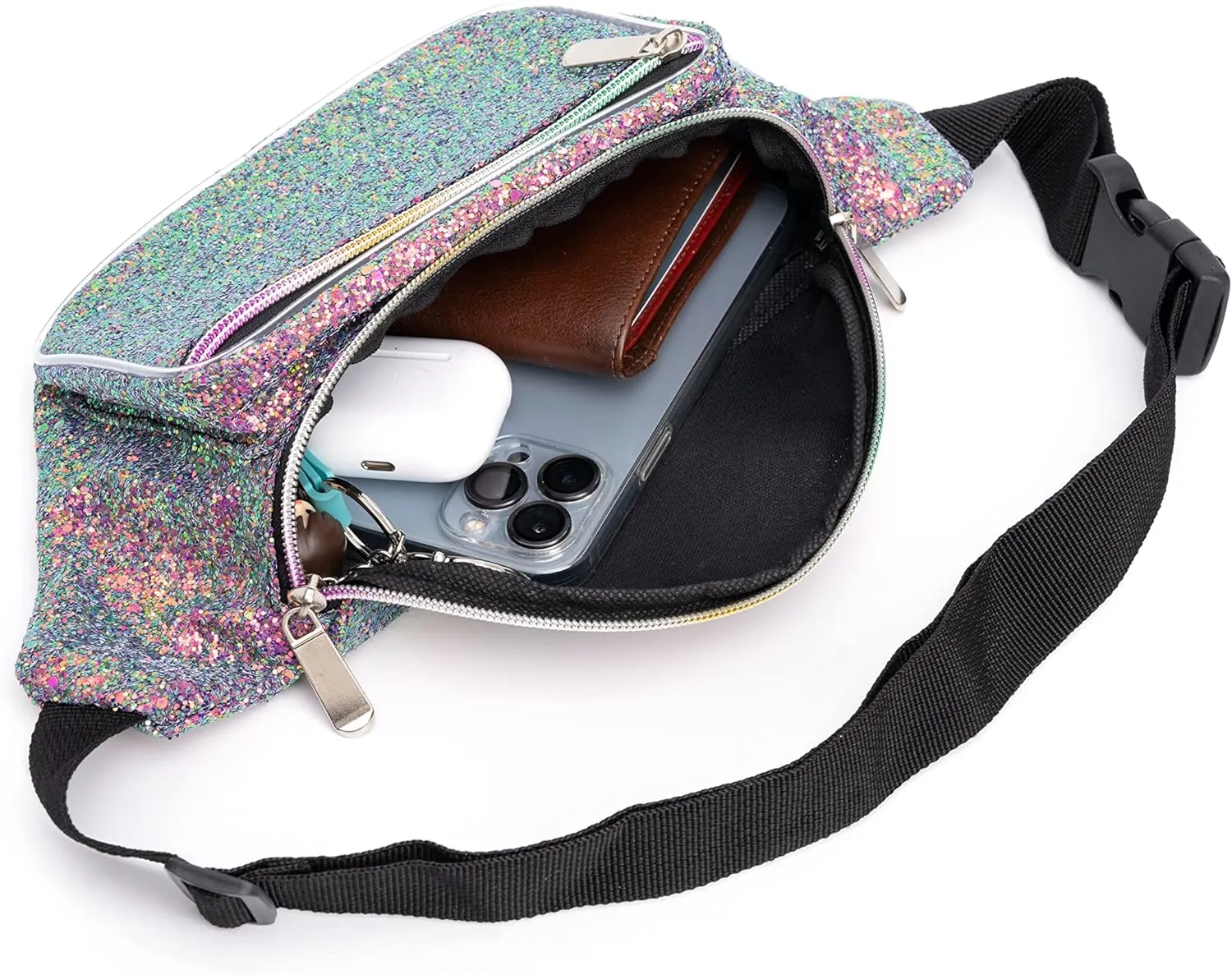 Holographic Rave Purple Blue Gravel Glitter Fanny Pack For Women Grils Festival Waist Belt Bags -Purple Blue Gravel
