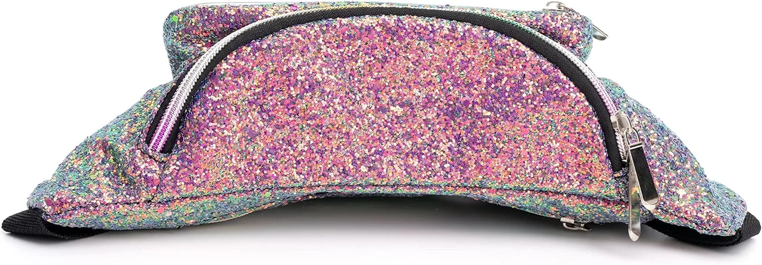 Holographic Rave Purple Blue Gravel Glitter Fanny Pack For Women Grils Festival Waist Belt Bags -Purple Blue Gravel