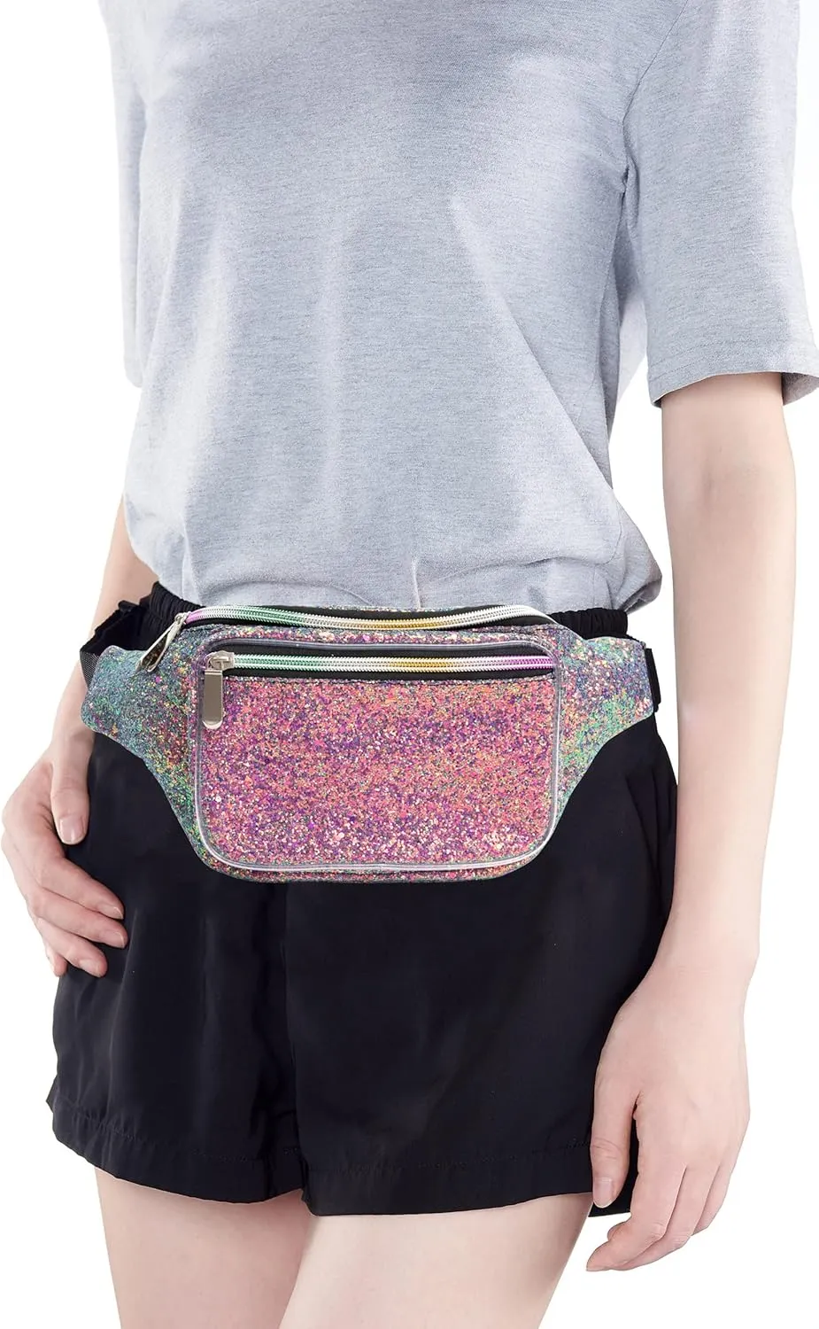 Holographic Rave Purple Blue Gravel Glitter Fanny Pack For Women Grils Festival Waist Belt Bags -Purple Blue Gravel