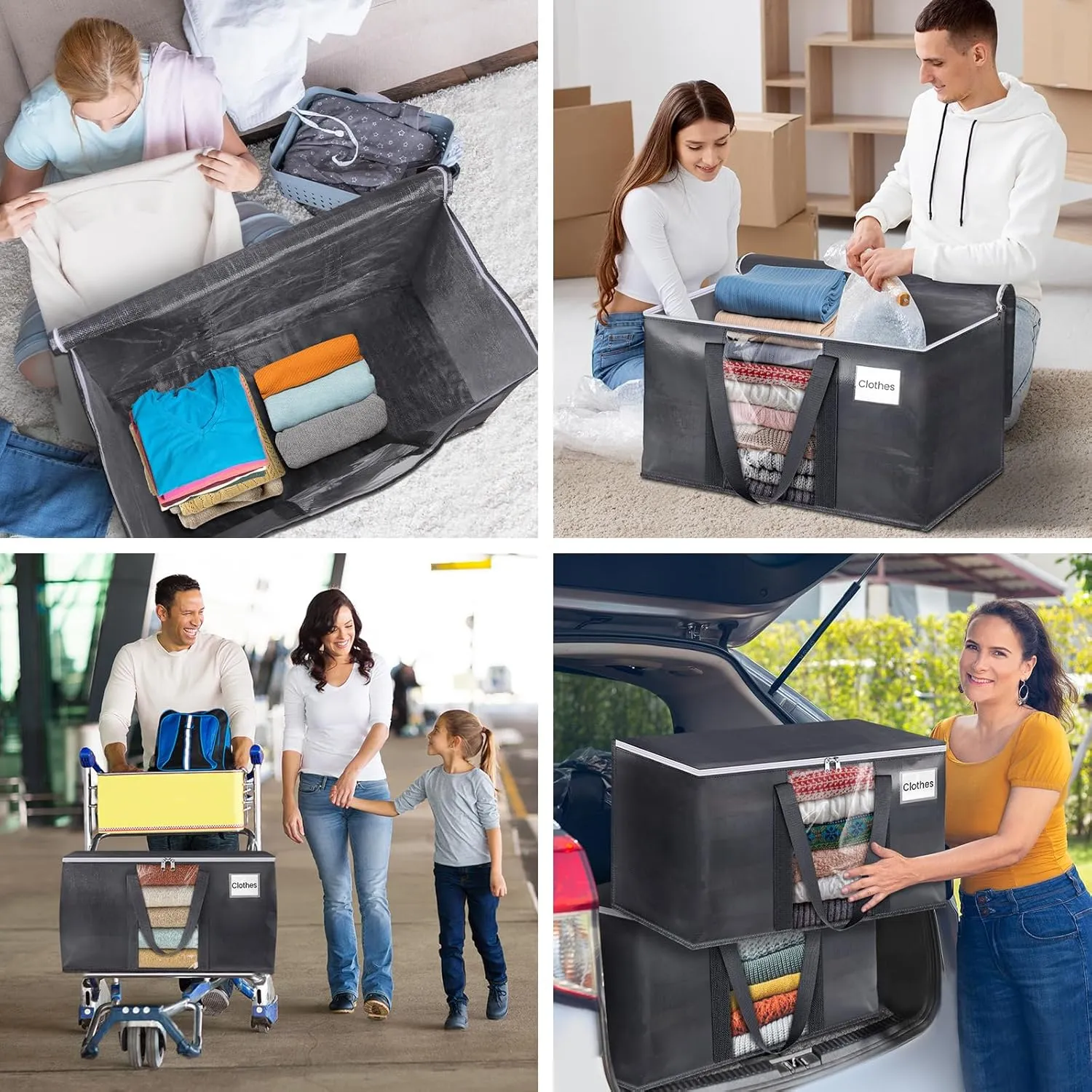 HomeHacks Extra Large Moving Bags with Visible PVC Window, Lightweight but Durable Storage Bags with Reinforced Handles, Storage Totes for Packing, Moving, Storage (93L, 6-Pack)