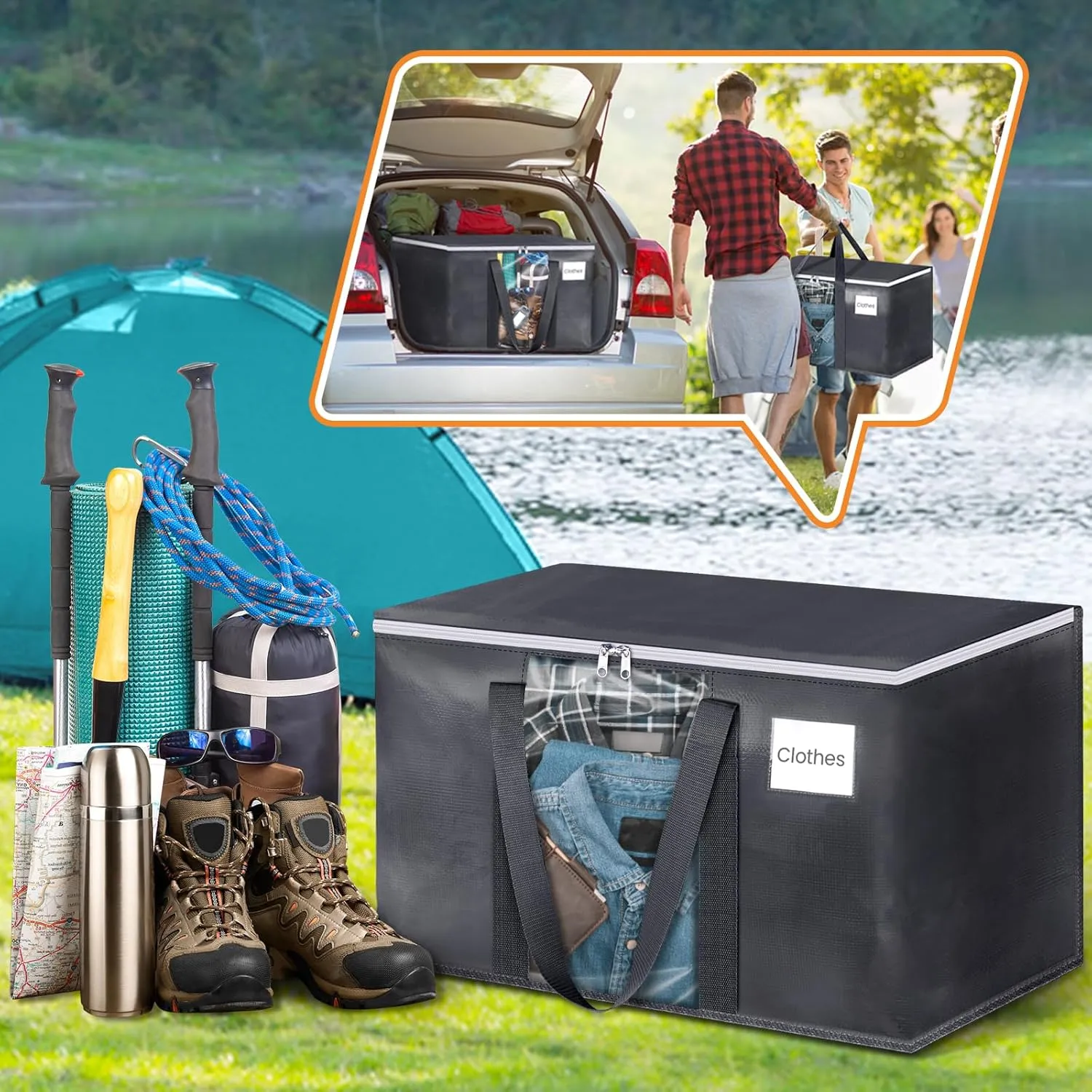 HomeHacks Extra Large Moving Bags with Visible PVC Window, Lightweight but Durable Storage Bags with Reinforced Handles, Storage Totes for Packing, Moving, Storage (93L, 6-Pack)