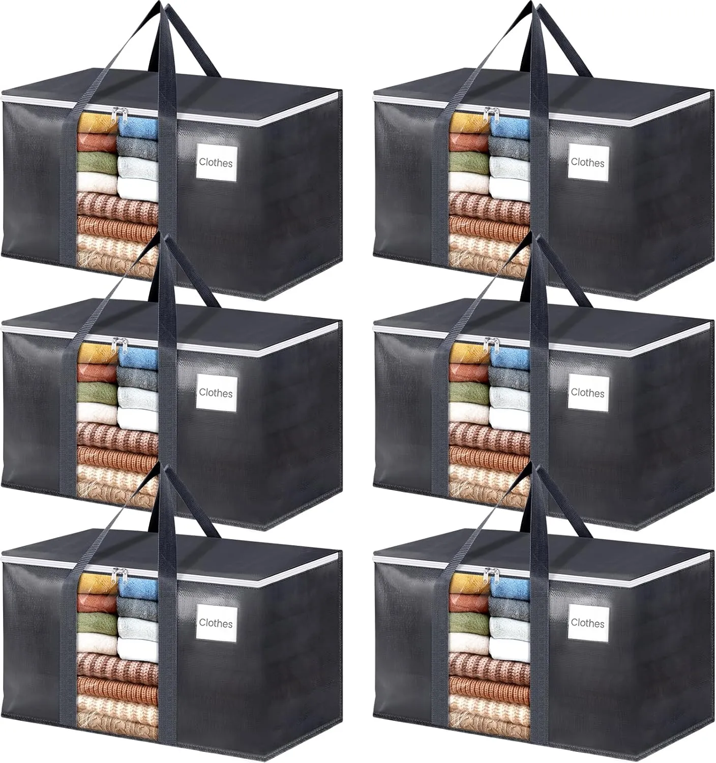 HomeHacks Extra Large Moving Bags with Visible PVC Window, Lightweight but Durable Storage Bags with Reinforced Handles, Storage Totes for Packing, Moving, Storage (93L, 6-Pack)