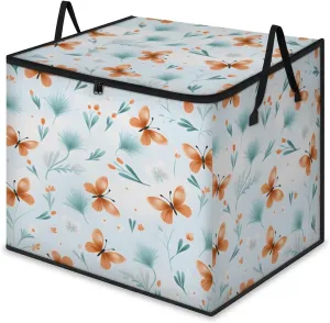 Honeybaby 214L Extra Large Comforter Storage Bag Refreshing Floral Butterfly Storage Totes with Lids Waterproof Closet Organizer Folding Blanket Storage Bags for Clothes Bedding Pillows