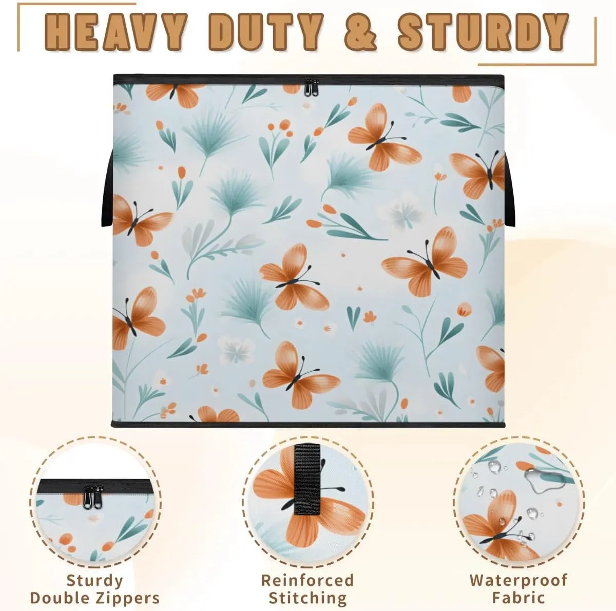 Honeybaby 214L Extra Large Comforter Storage Bag Refreshing Floral Butterfly Storage Totes with Lids Waterproof Closet Organizer Folding Blanket Storage Bags for Clothes Bedding Pillows