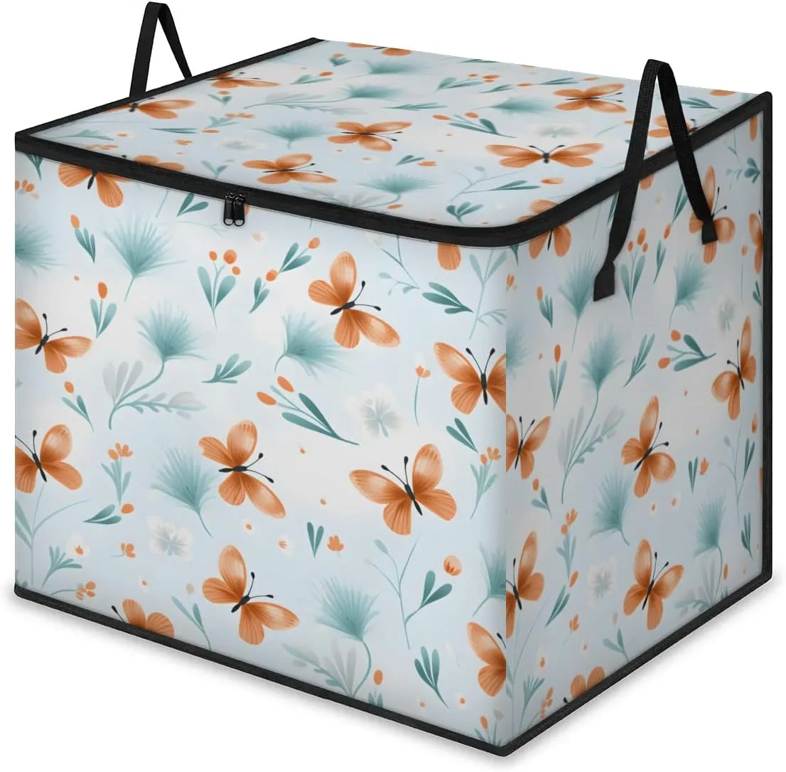 Honeybaby 214L Extra Large Comforter Storage Bag Refreshing Floral Butterfly Storage Totes with Lids Waterproof Closet Organizer Folding Blanket Storage Bags for Clothes Bedding Pillows