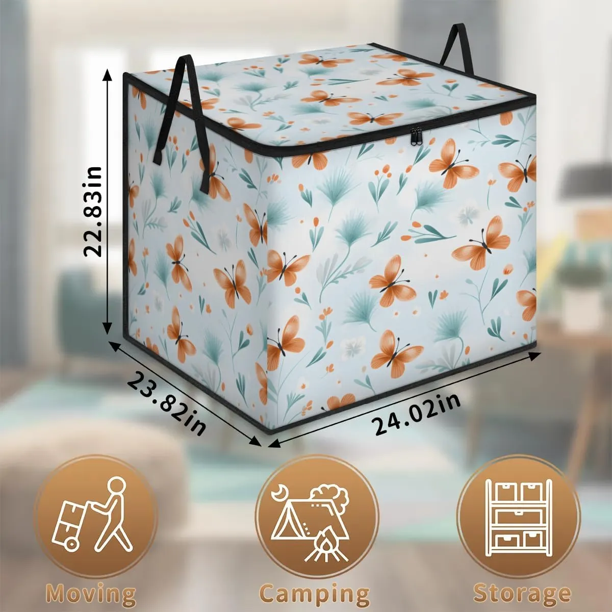 Honeybaby 214L Extra Large Comforter Storage Bag Refreshing Floral Butterfly Storage Totes with Lids Waterproof Closet Organizer Folding Blanket Storage Bags for Clothes Bedding Pillows