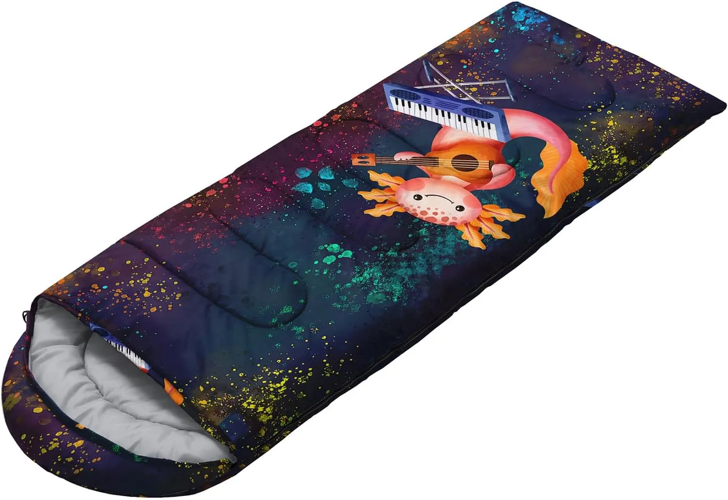HOSIMA Cartoon Axolotl Sleeping Bags for Kids 10-12,Blue Cartoon Kids Sleeping Bags for Girls Boys,Compact Sleeping Bag for Camping Essentials and Hiking.