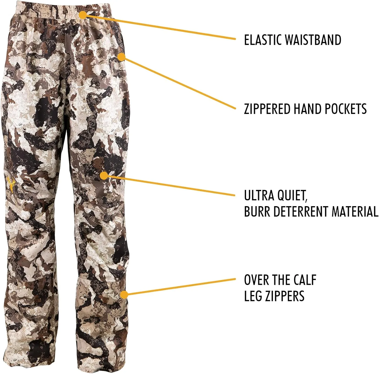 HOT SHOT Men’s Camo Rain Pant, Waterproof Ultra-Quiet Pull-On Camouflage Pants for Hunting, Fishing, Hiking, Camping