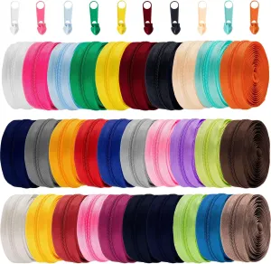 Hoteam 90 Yards 30 Pcs Sewing Zippers Bulk #5 Nylon for Sewing Assorted Colorful Nylon Coil Zipper with 300 Plastic Zipper Sliders Heads for DIY Tailor Crafts Supplies, 30 Color