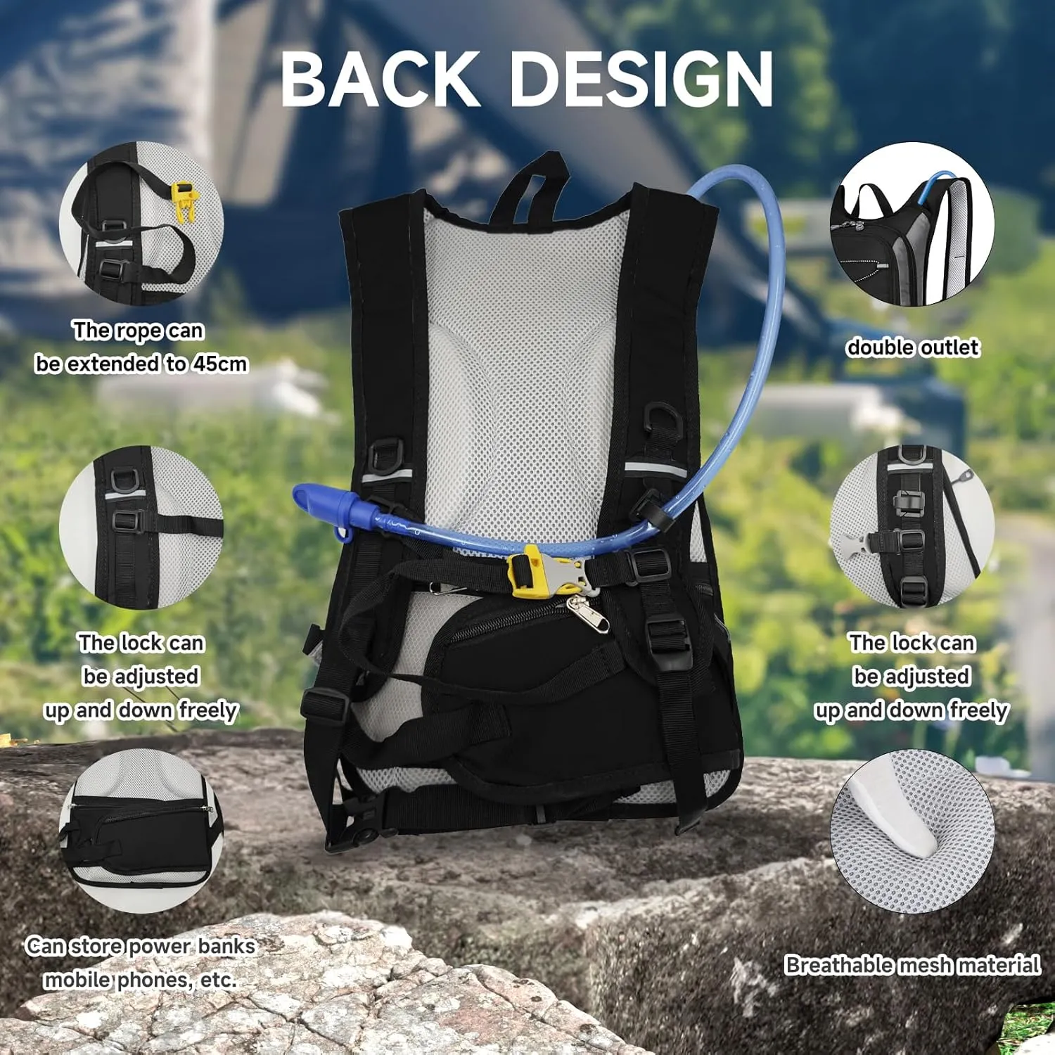 Hydration Bladder Backpack for Men & Women Sport Hydro Backpack with 2L Water Bladder Pack for Hiking Running Cycling Camping
