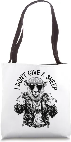 I Don't Give A Sheep Funny Adult Middle Finger Rude Lamb Tote Bag
