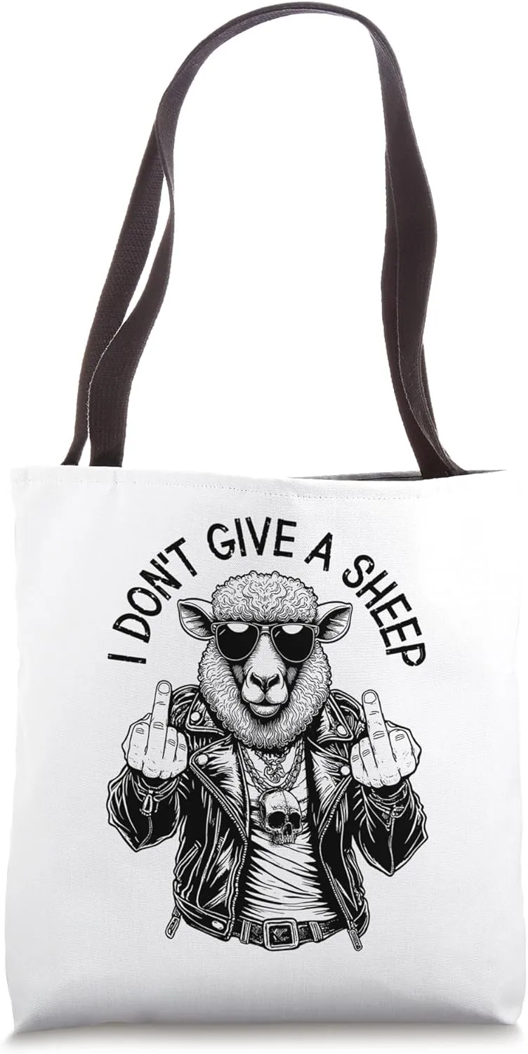 I Don't Give A Sheep Funny Adult Middle Finger Rude Lamb Tote Bag