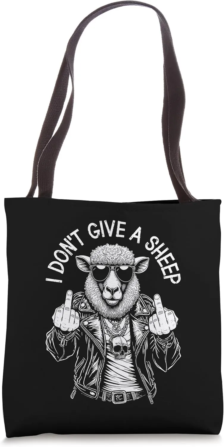 I Don't Give A Sheep Funny Adult Middle Finger Rude Lamb Tote Bag