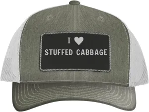 I Heart Love Stuffed Cabbage - Leather Black Patch Engraved Trucker Hat