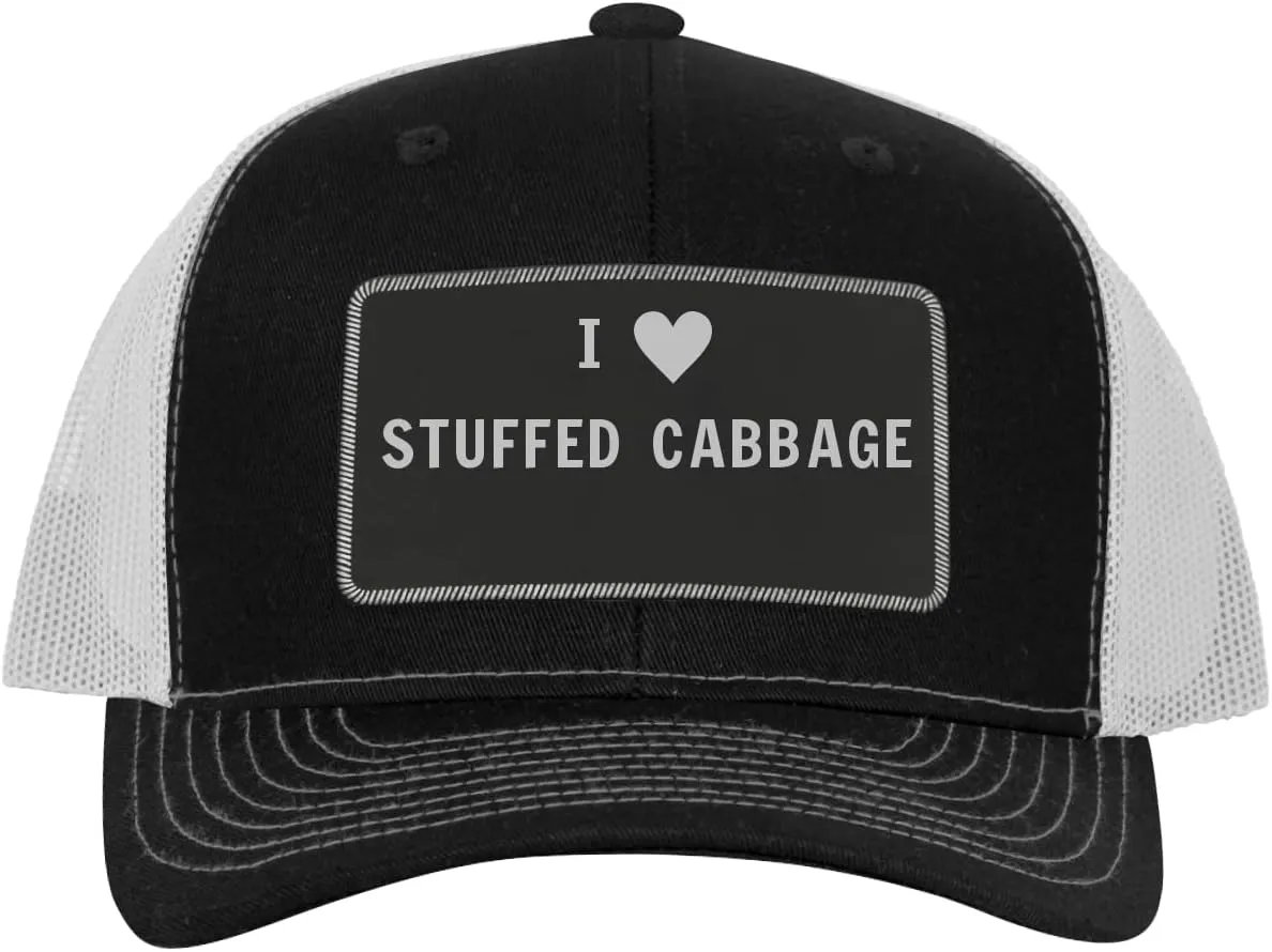 I Heart Love Stuffed Cabbage - Leather Black Patch Engraved Trucker Hat