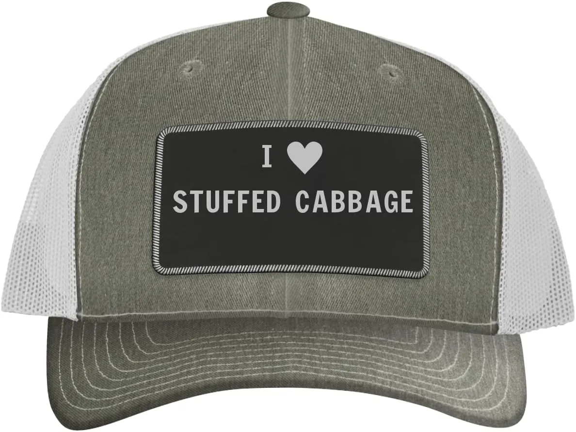 I Heart Love Stuffed Cabbage - Leather Black Patch Engraved Trucker Hat