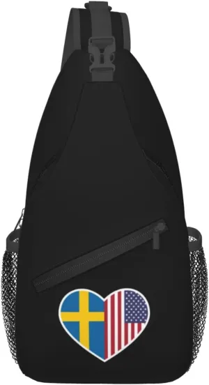 I Love America And Sweden Crossbody Bags For Women Men Chest Backpack Gym Shoulder Bag Travel Outdoor Sports Casual Crossbody Bags