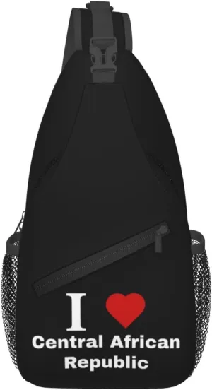 I love Central African Republic Crossbody Bags For Women Men Chest Backpack Gym Shoulder Bag Travel Outdoor Sports Casual Crossbody Bags