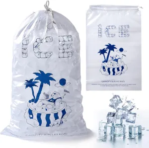 Ice Bags 8 lb with Drawstring, 50 Pack Reusable Ice Cube Bags, 11 x 19 Inch Heavy-Duty Ice Bags for Ice Machines, Ice Storage Bags with Plastic Drawstring for Freezer Keeper(2 Mils Thickness)