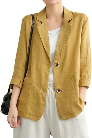 IDEALSANXUN Cotton Linen Blazer for Womens Long Sleeve Loose Casual Blazer Jackets