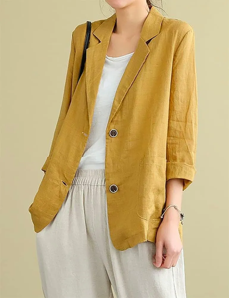 IDEALSANXUN Cotton Linen Blazer for Womens Long Sleeve Loose Casual Blazer Jackets