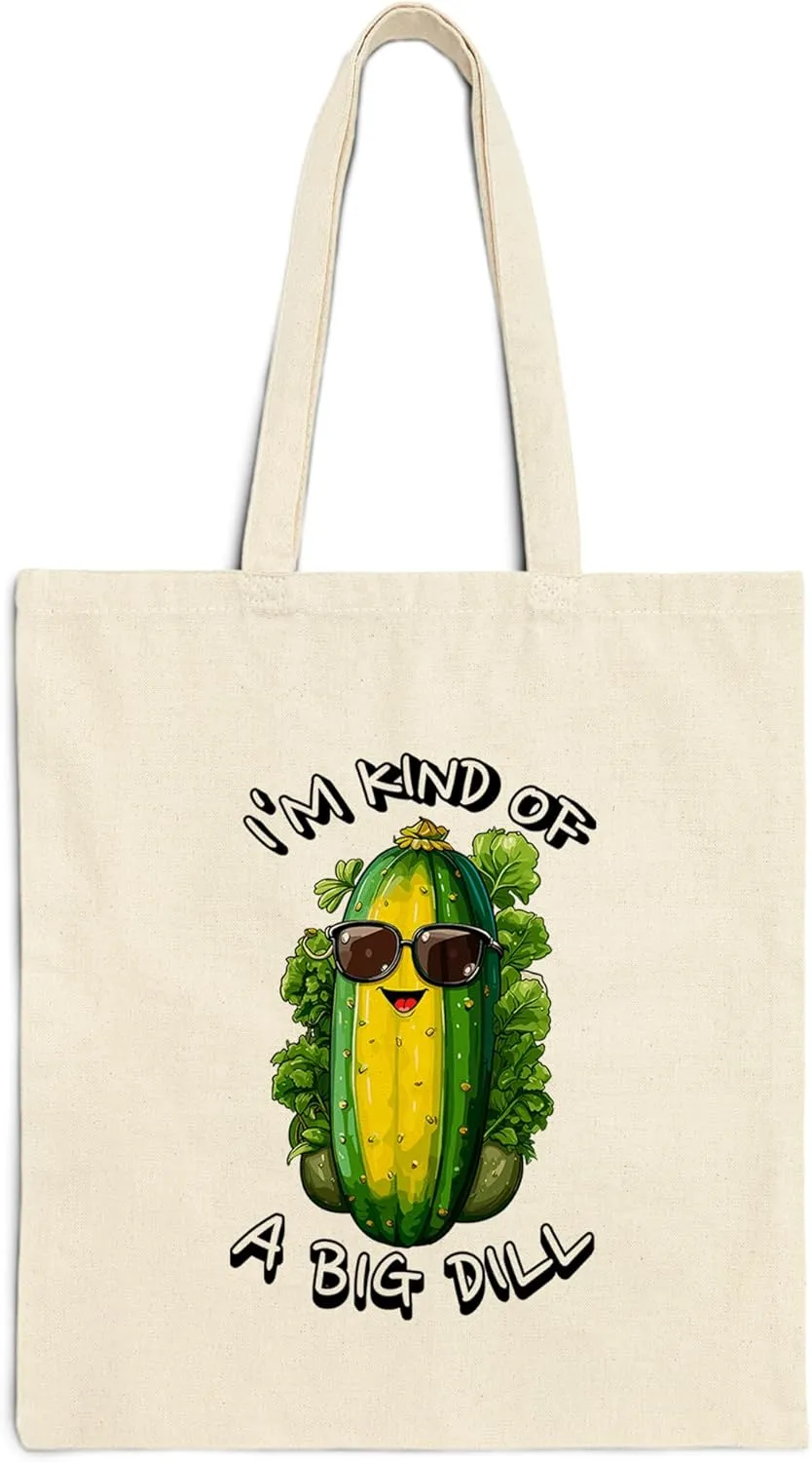 I'm Kind of a Big Dill Cotton Tote Bag for Women Men Casual Tote Bag Cloth Canvas Shopping Bags With Handles Cute Bags Everyday Use 15" x 16" Aesthetic Gift ID44997