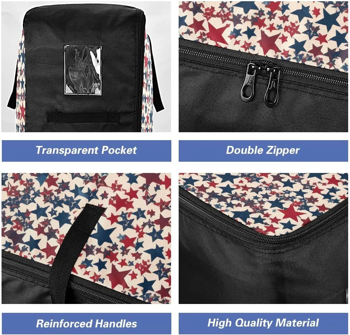 Independence Day of Festive Stars Storage Bag Extra Large Moving Bags with Strong Zippers and Carrying Handles, Zippered Storage Bag for Closet Comforter, Pillow, Quilt