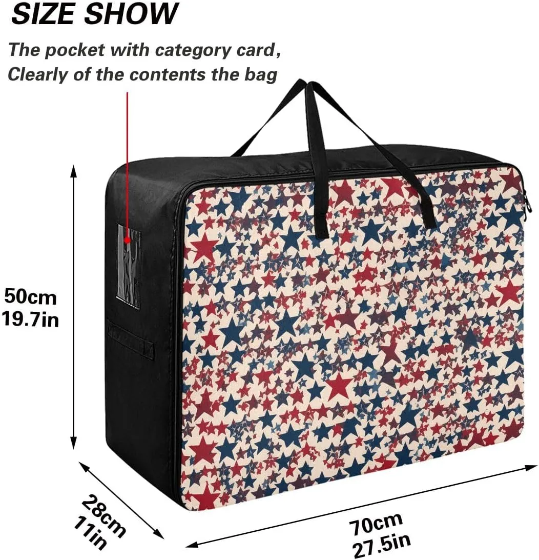 Independence Day of Festive Stars Storage Bag Extra Large Moving Bags with Strong Zippers and Carrying Handles, Zippered Storage Bag for Closet Comforter, Pillow, Quilt