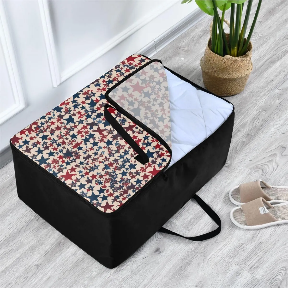 Independence Day of Festive Stars Storage Bag Extra Large Moving Bags with Strong Zippers and Carrying Handles, Zippered Storage Bag for Closet Comforter, Pillow, Quilt