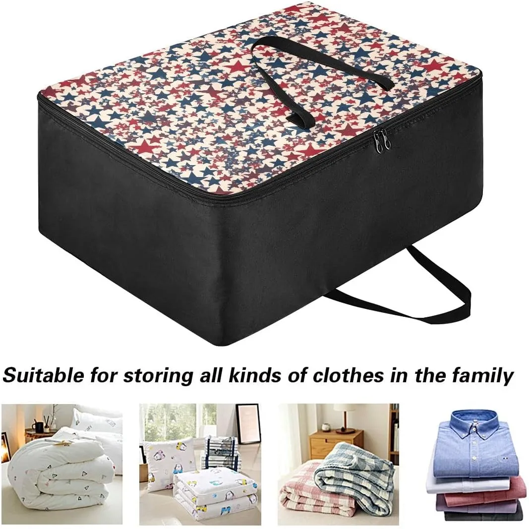 Independence Day of Festive Stars Storage Bag Extra Large Moving Bags with Strong Zippers and Carrying Handles, Zippered Storage Bag for Closet Comforter, Pillow, Quilt