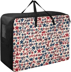 Independence Day of Festive Stars Storage Bag Extra Large Moving Bags with Strong Zippers and Carrying Handles, Zippered Storage Bag for Closet Comforter, Pillow, Quilt