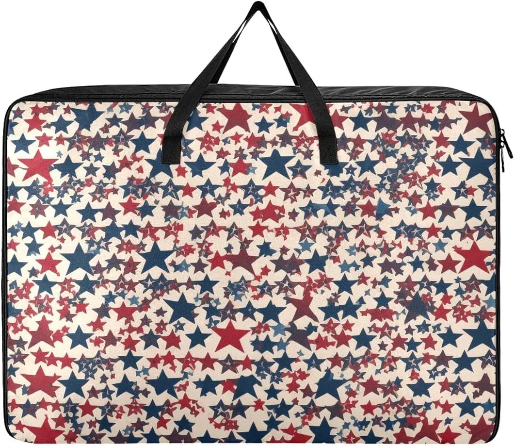 Independence Day of Festive Stars Storage Bag Extra Large Moving Bags with Strong Zippers and Carrying Handles, Zippered Storage Bag for Closet Comforter, Pillow, Quilt