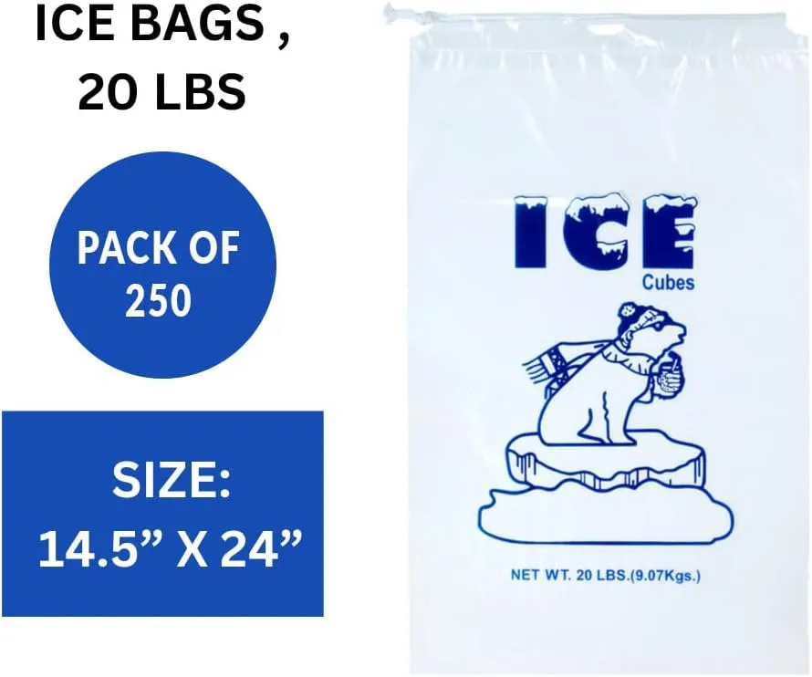 Infinite Pack Plastic Ice Bags 20 Lb. with Draw String Closure Pack 250