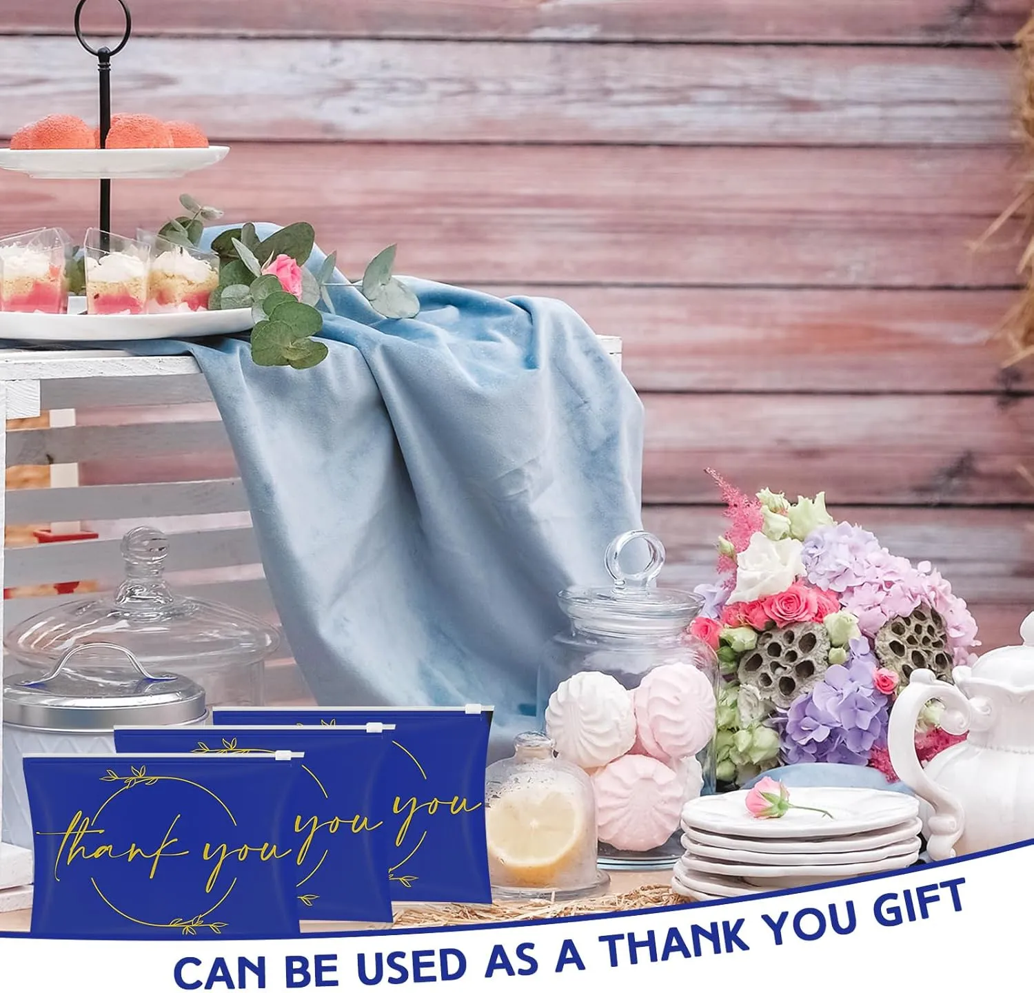 Ireer 100 Pcs Thank You Gift Makeup Bags EVA Clear Cosmetic Bag with Zipper Mini Makeup Thank You Toiletry Cosmetics Bulk Gifts for Women Birthday Daughter Sister(Blue, Gold)