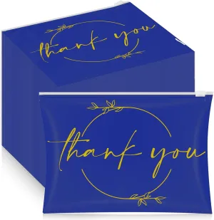 Ireer 100 Pcs Thank You Gift Makeup Bags EVA Clear Cosmetic Bag with Zipper Mini Makeup Thank You Toiletry Cosmetics Bulk Gifts for Women Birthday Daughter Sister(Blue, Gold)