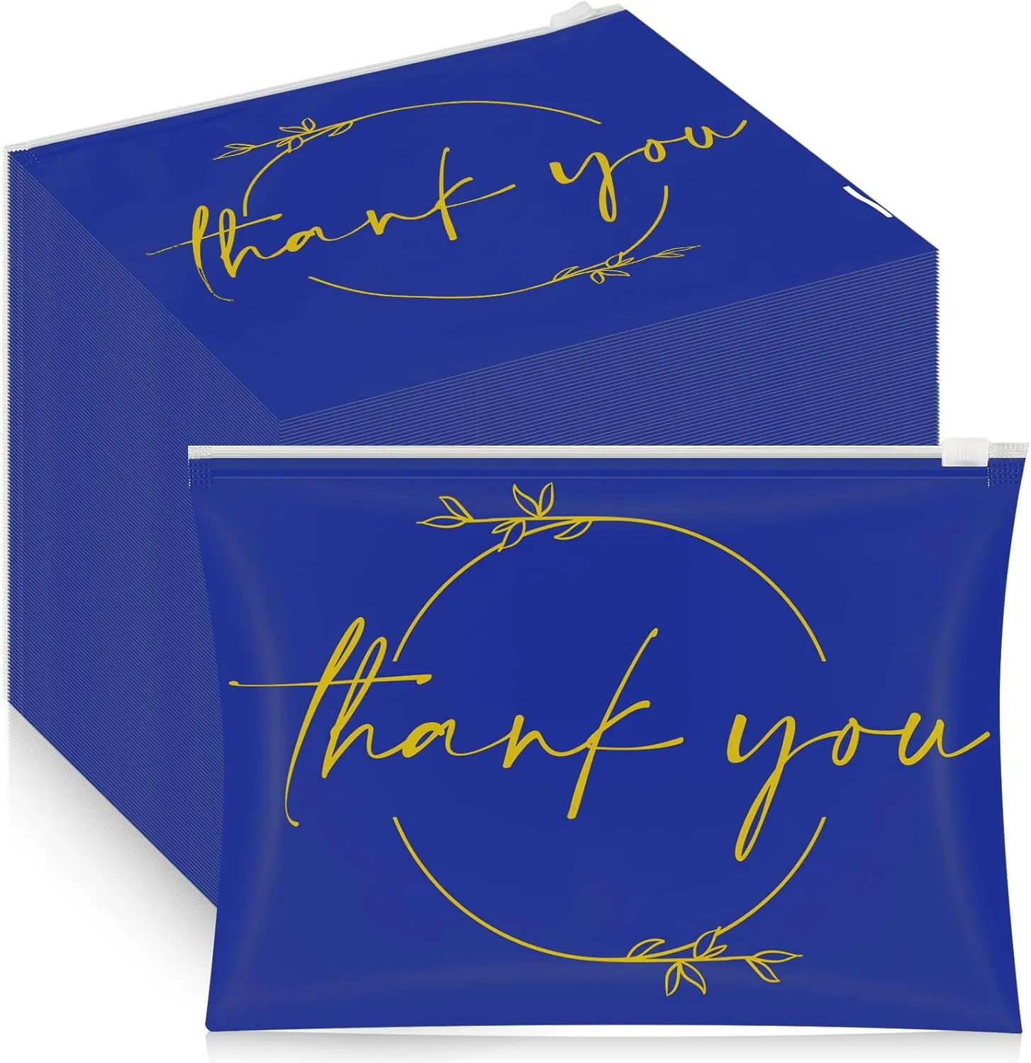 Ireer 100 Pcs Thank You Gift Makeup Bags EVA Clear Cosmetic Bag with Zipper Mini Makeup Thank You Toiletry Cosmetics Bulk Gifts for Women Birthday Daughter Sister(Blue, Gold)
