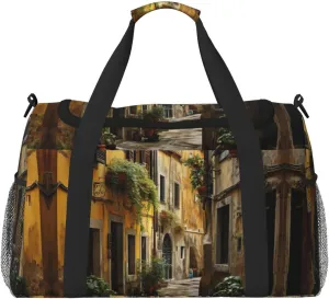 Italian Old Street print Carry on Bag Underseat Personal Item Bag Travel Duffel Bag Gym Carry On Sports Bag