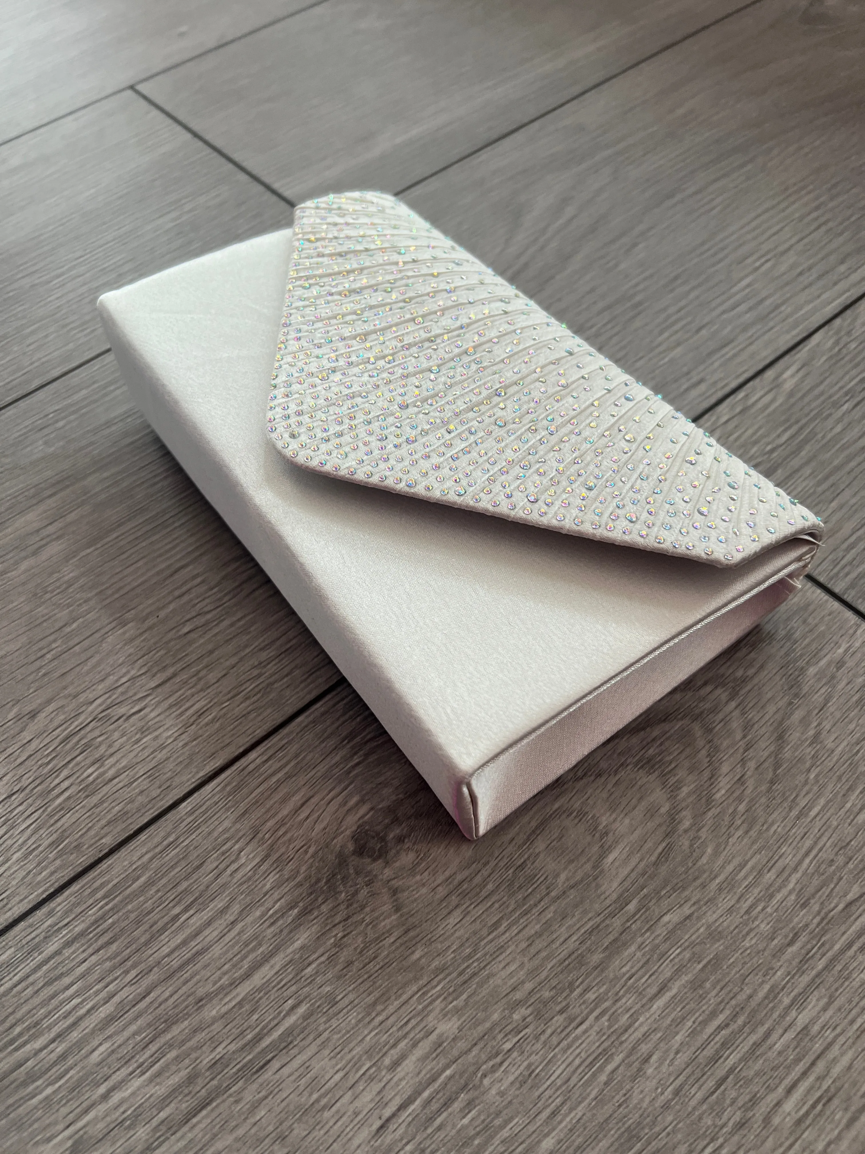 Ivory Envelope Clutch Bag with Rhinestones