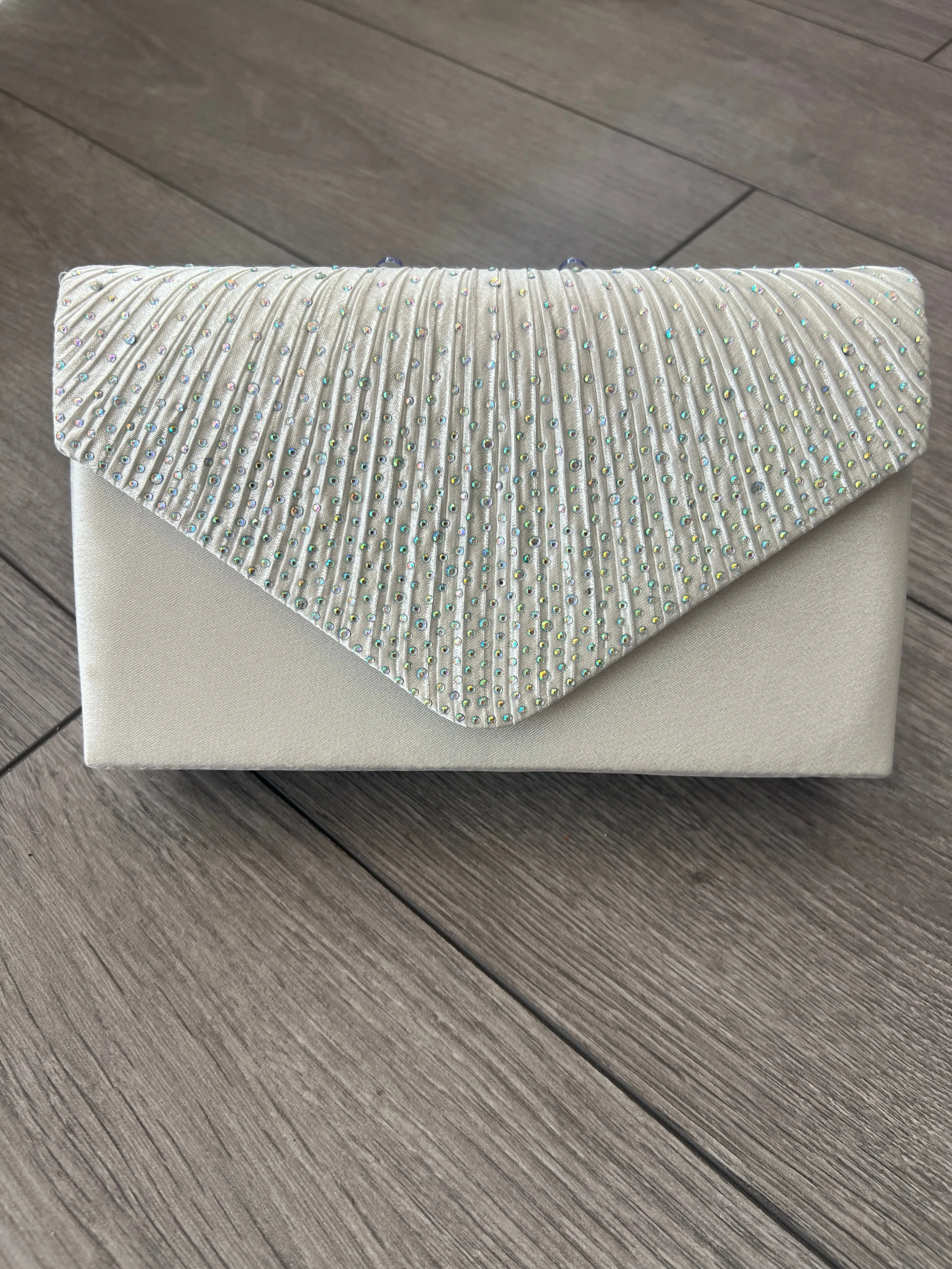 Ivory Envelope Clutch Bag with Rhinestones