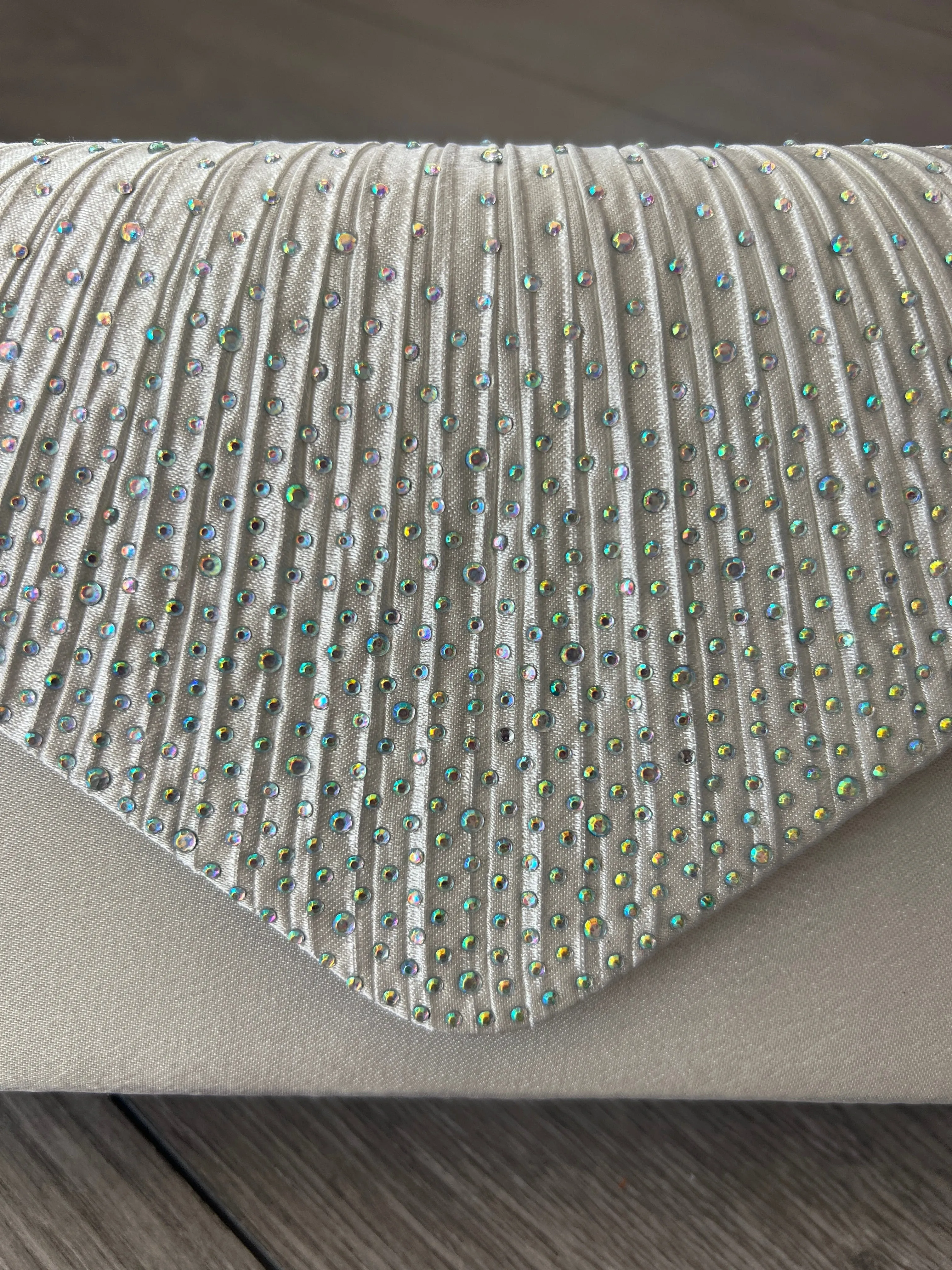 Ivory Envelope Clutch Bag with Rhinestones