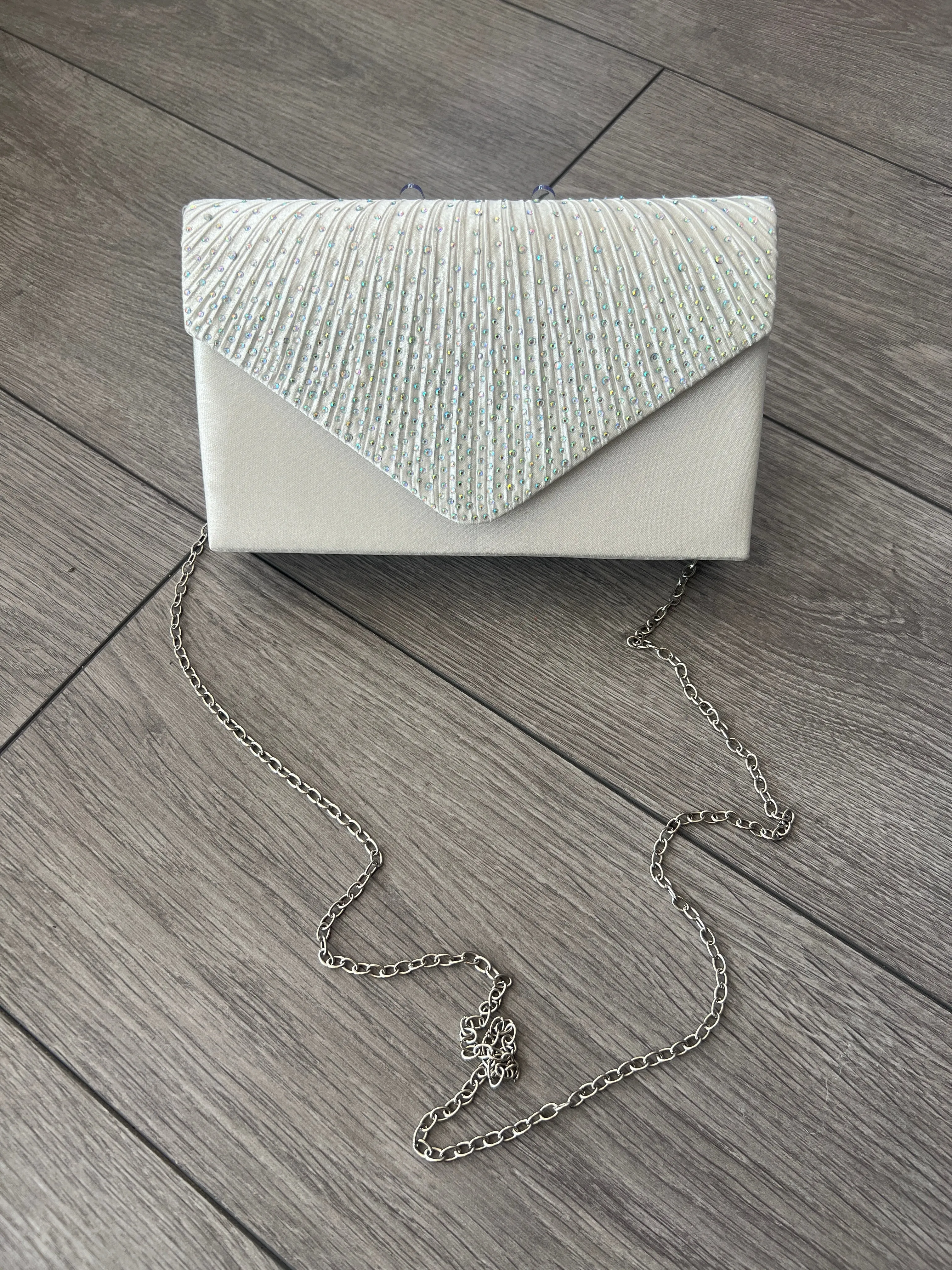 Ivory Envelope Clutch Bag with Rhinestones
