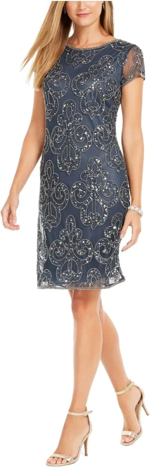 J Kara Womens Beaded Short Mini Dress