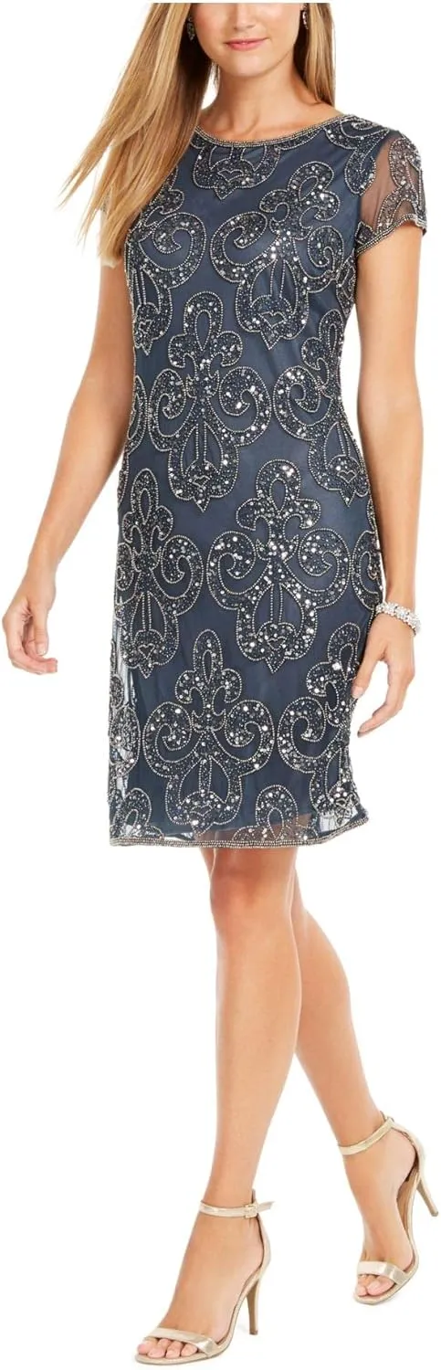 J Kara Womens Beaded Short Mini Dress